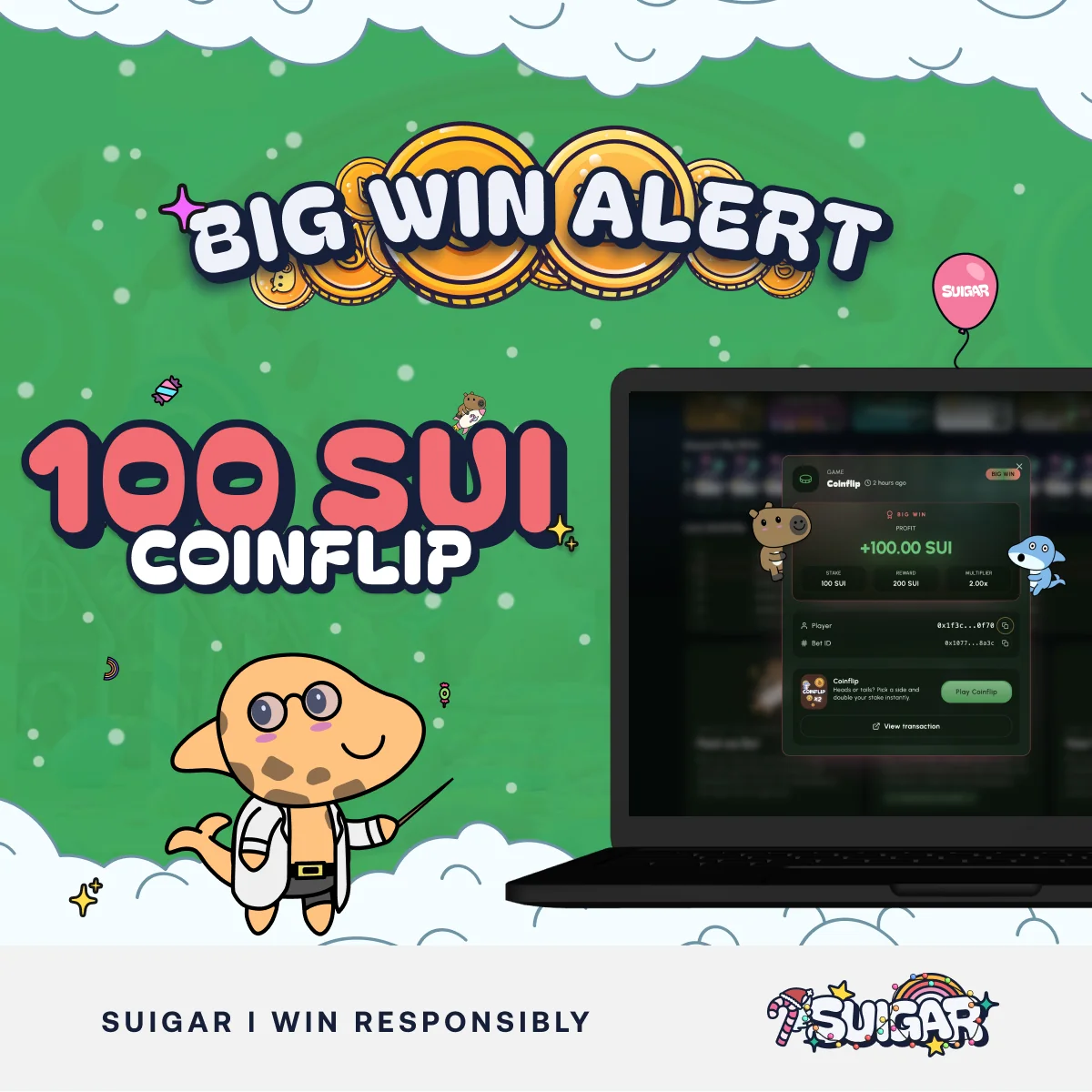 Coinflip win 100 SUI — Suigar Games